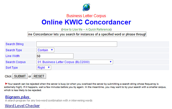 Online BLCKWIC Concordancer(双语，英语、日语)